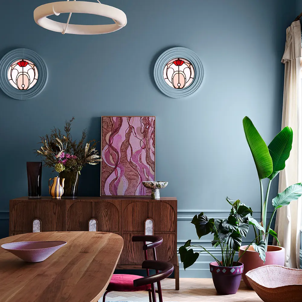 Blue dining room painted in Dulux paints