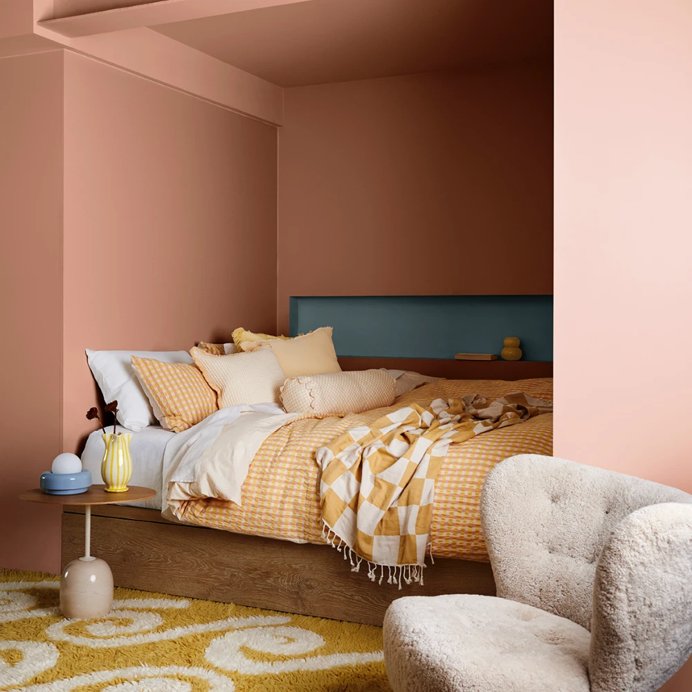Bedroom painted in warm Dulux Potter's Clay